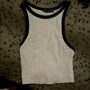 Zara Black and White Fitted Crop Tank Top